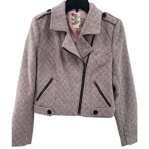 NWOT Tulle Anthropologie Women’s Pink and Gray Textured Tweed Moto Jacket